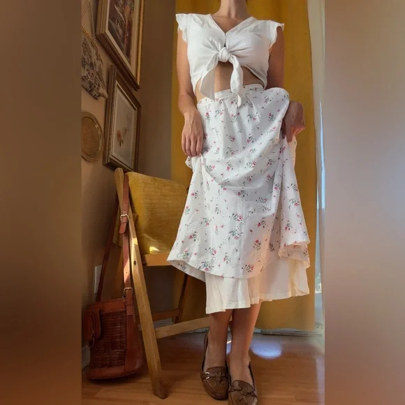 Vintage White Hand Sewn Floral Eyelet Midi with Pockets XS - Picture 10 of 14